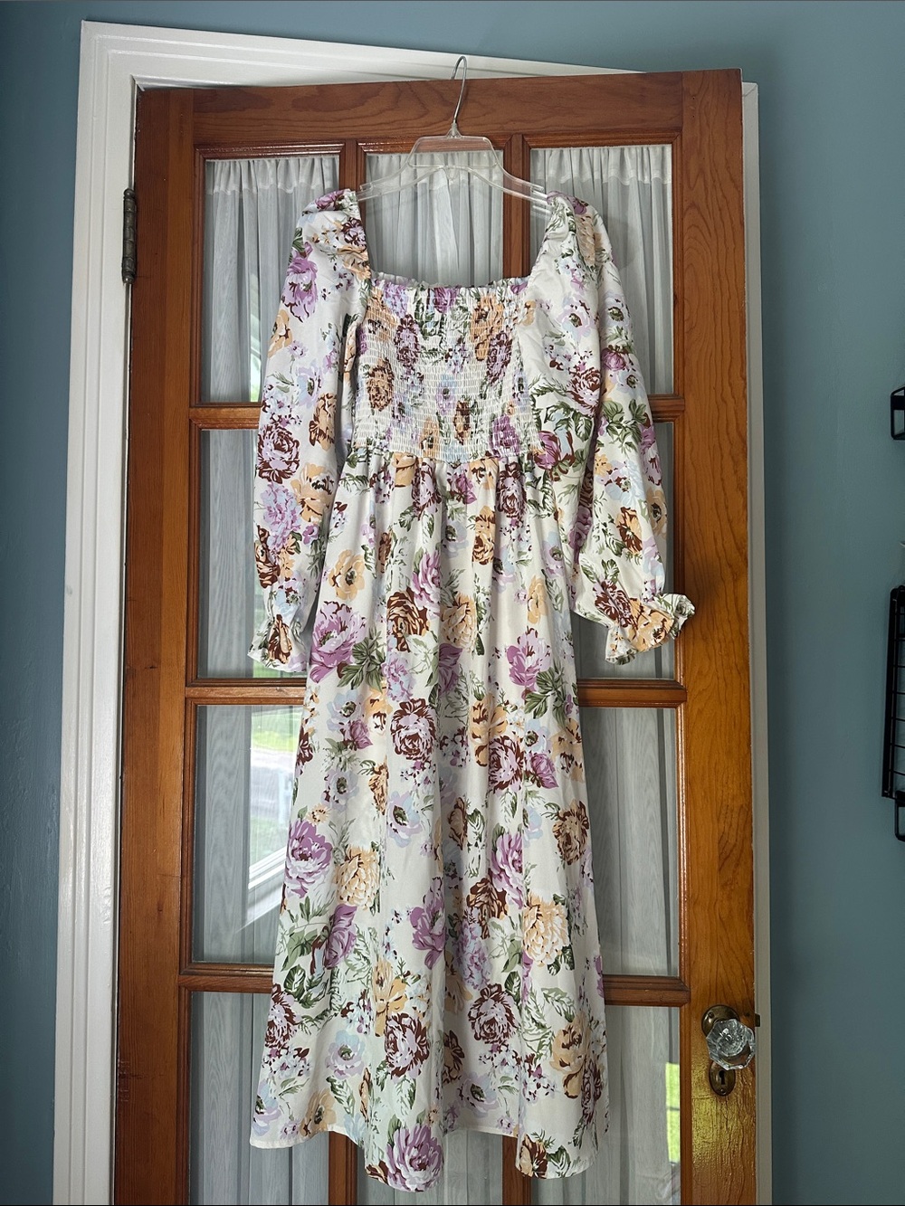 Floral Smocked Midi Dress in Lavender & Cream